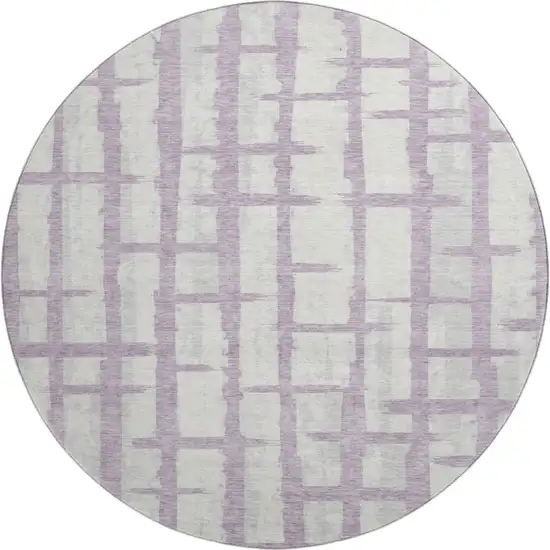 8' Lavender And Beige Striped Washable Round Rug With UV Protection Photo 1