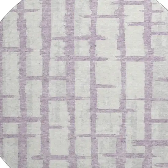 8' Lavender And Beige Striped Washable Round Rug With UV Protection Photo 3