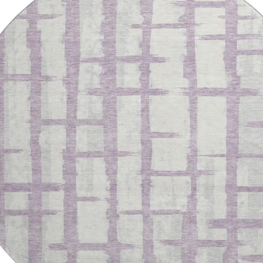 8' Lavender And Beige Striped Washable Round Rug With UV Protection Photo 3