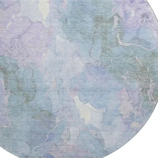 8' Lavender And Blue Abstract Washable Round Rug With UV Protection Photo 2