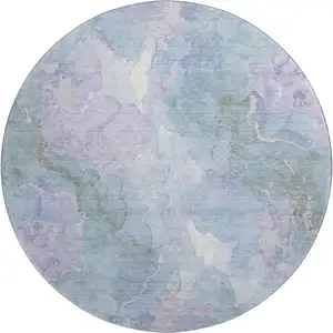 Photo of 8' Lavender And Blue Abstract Washable Round Rug With UV Protection