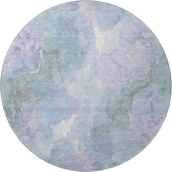 8' Lavender And Blue Abstract Washable Round Rug With UV Protection Photo 3