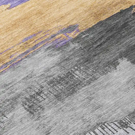 8' Lavender And Charcoal Round Abstract Washable Indoor Outdoor Area Rug Photo 9