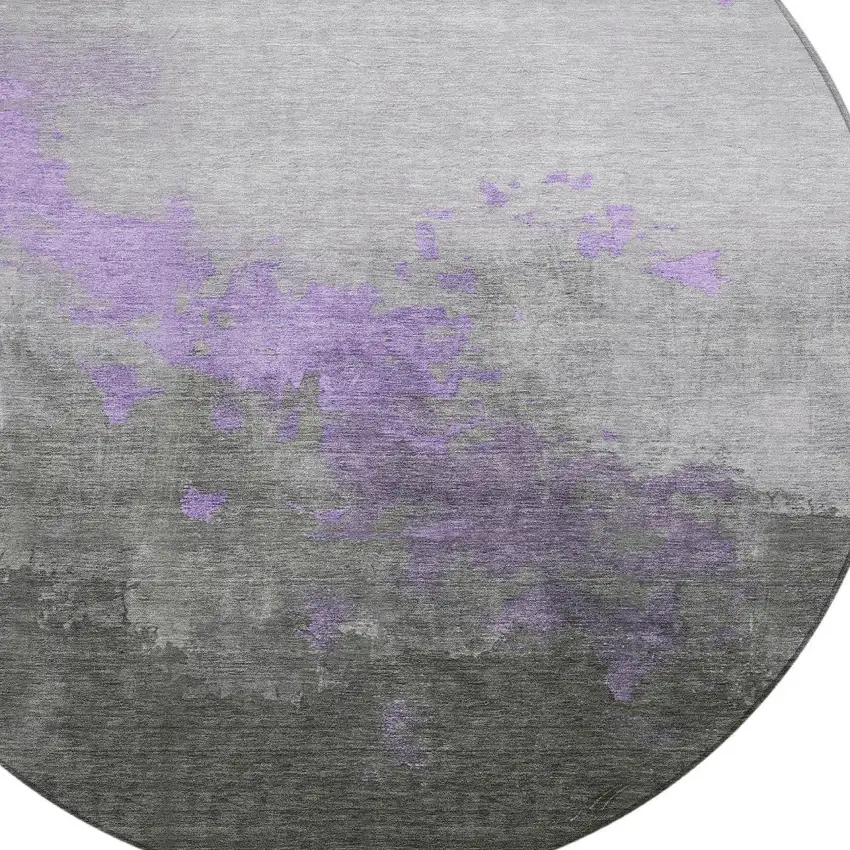 8' Lavender And Charcoal Round Abstract Washable Indoor Outdoor Area Rug Photo 8