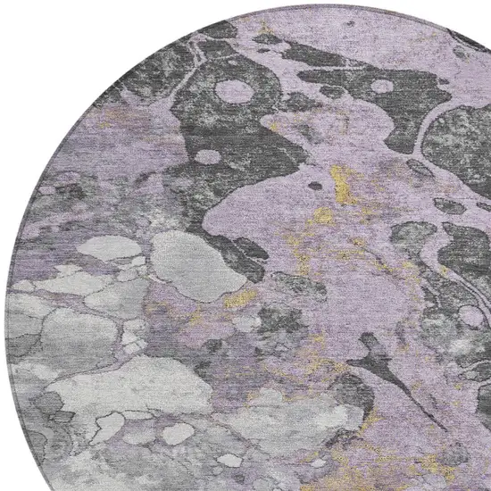 8' Lavender And Charcoal Round Abstract Washable Indoor Outdoor Area Rug Photo 8