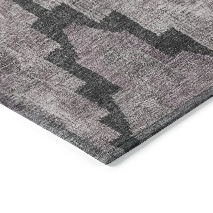 8' Lavender And Charcoal Round Aztec Washable Indoor Outdoor Area Rug Photo 7