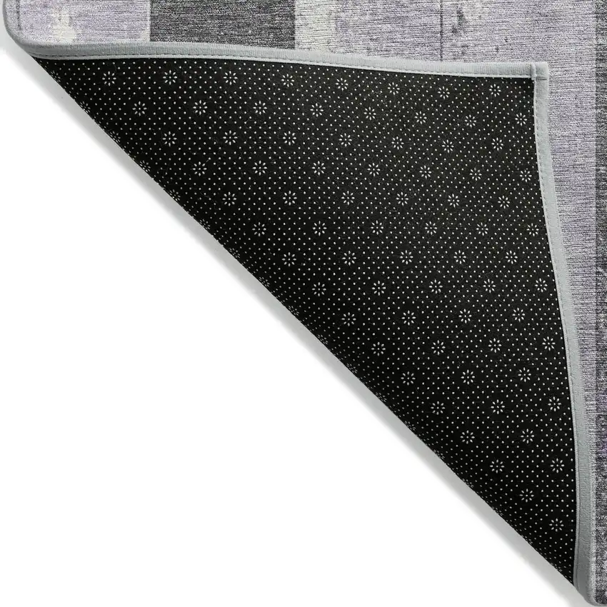 8' Lavender And Charcoal Round Striped Washable Indoor Outdoor Area Rug Photo 9