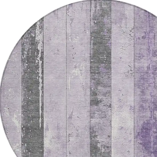8' Lavender And Charcoal Round Striped Washable Indoor Outdoor Area Rug Photo 8