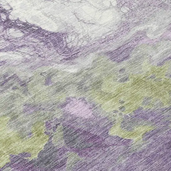 8' Lavender And Fern Green Round Abstract Washable Indoor Outdoor Area Rug Photo 8