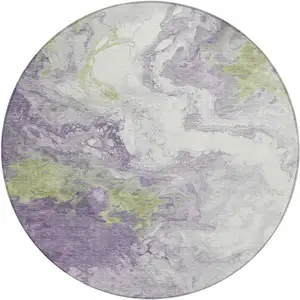 Photo of 8' Lavender And Fern Green Round Abstract Washable Indoor Outdoor Area Rug