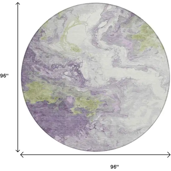 8' Lavender And Fern Green Round Abstract Washable Indoor Outdoor Area Rug Photo 9