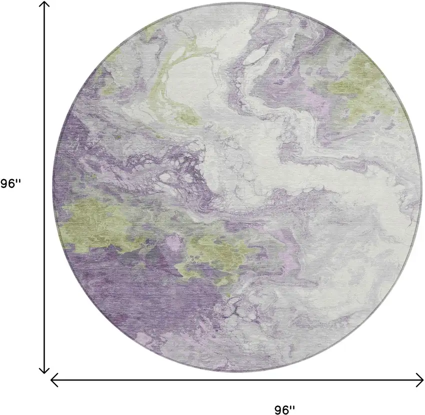 8' Lavender And Fern Green Round Abstract Washable Indoor Outdoor Area Rug Photo 9