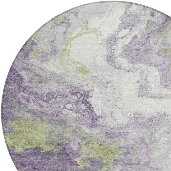 8' Lavender And Fern Green Round Abstract Washable Indoor Outdoor Area Rug Photo 4