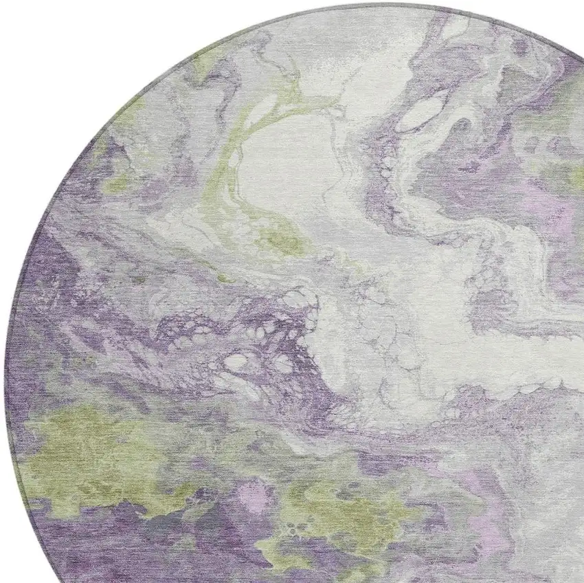 8' Lavender And Fern Green Round Abstract Washable Indoor Outdoor Area Rug Photo 4