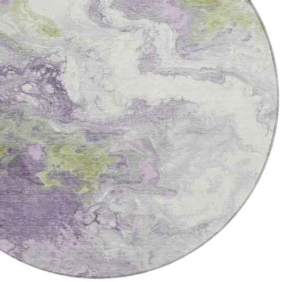 8' Lavender And Fern Green Round Abstract Washable Indoor Outdoor Area Rug Photo 8