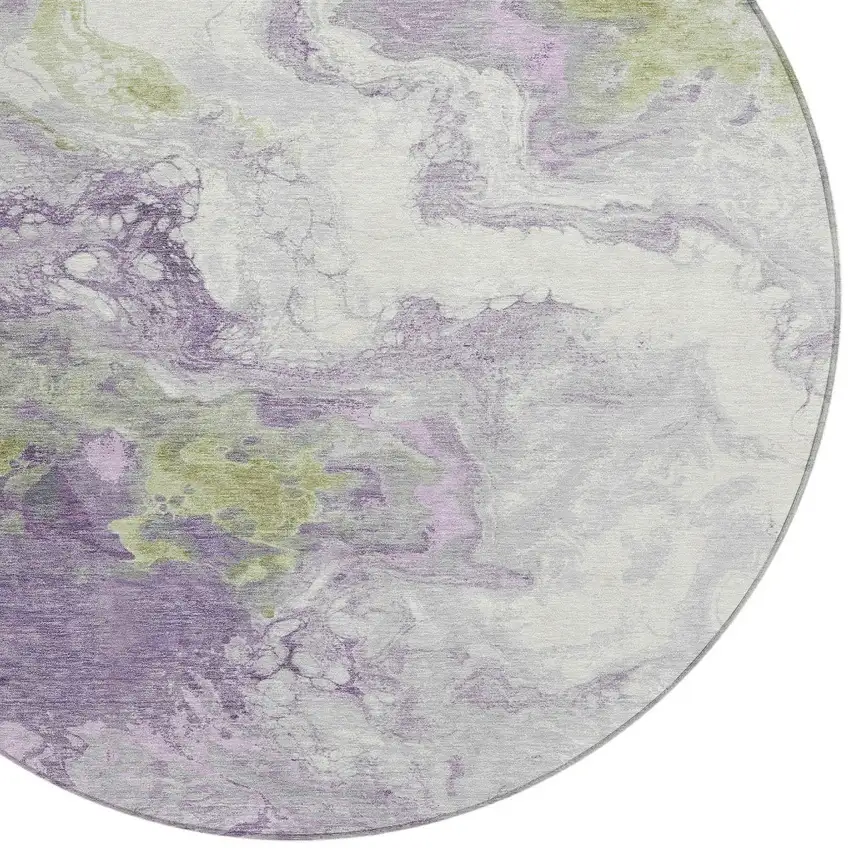 8' Lavender And Fern Green Round Abstract Washable Indoor Outdoor Area Rug Photo 8