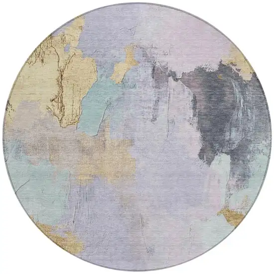 8' Lavender And Gold Round Abstract Washable Indoor Outdoor Area Rug Photo 3
