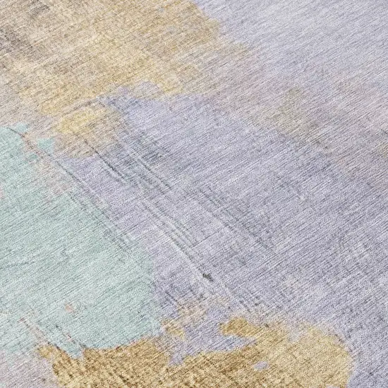 8' Lavender And Gold Round Abstract Washable Indoor Outdoor Area Rug Photo 8