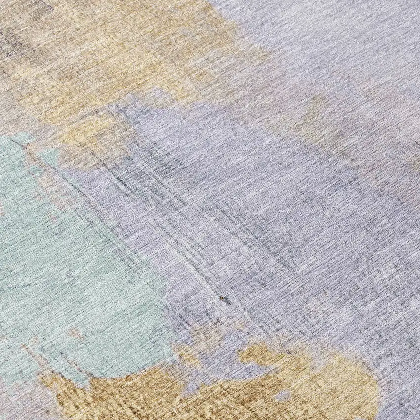 8' Lavender And Gold Round Abstract Washable Indoor Outdoor Area Rug Photo 8