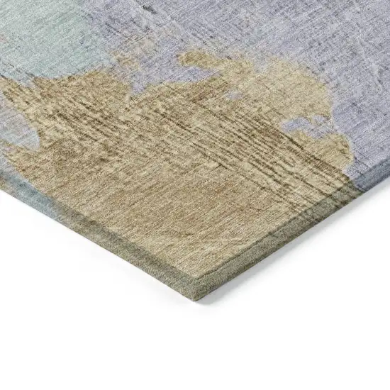 8' Lavender And Gold Round Abstract Washable Indoor Outdoor Area Rug Photo 7