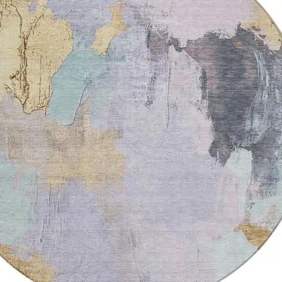 8' Lavender And Gold Round Abstract Washable Indoor Outdoor Area Rug Photo 8