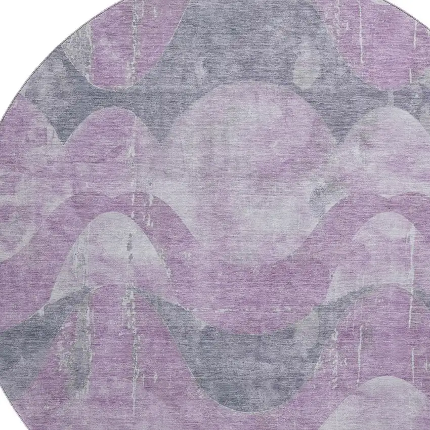 8' Lavender And Gray Abstract Washable Round Rug With UV Protection Photo 2
