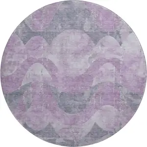 Photo of 8' Lavender And Gray Abstract Washable Round Rug With UV Protection