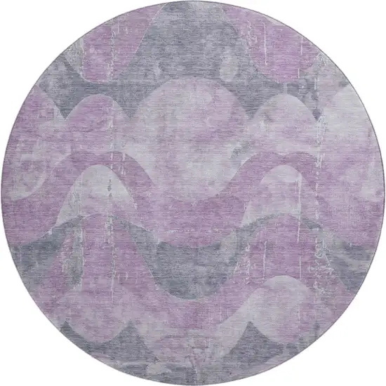 8' Lavender And Gray Abstract Washable Round Rug With UV Protection Photo 1