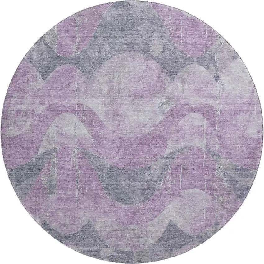 8' Lavender And Gray Abstract Washable Round Rug With UV Protection Photo 1