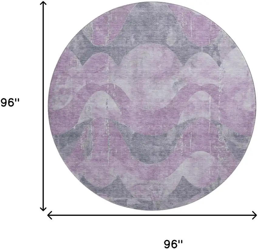 8' Lavender And Gray Abstract Washable Round Rug With UV Protection Photo 9