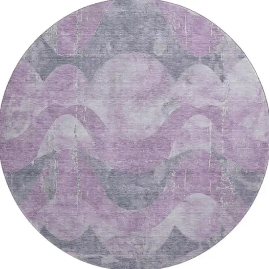 8' Lavender And Gray Abstract Washable Round Rug With UV Protection Photo 3