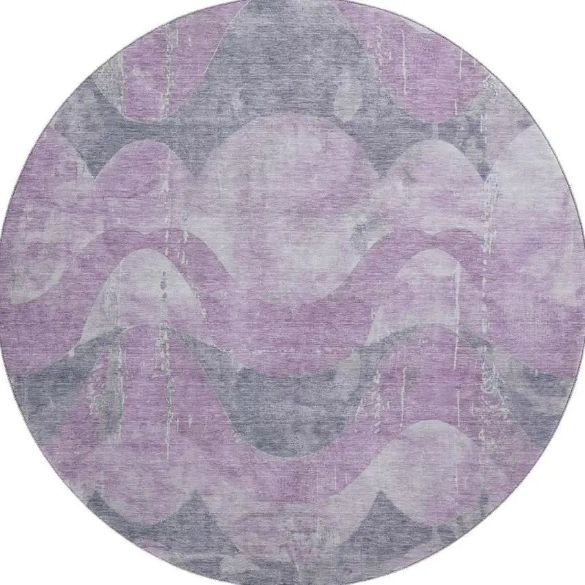 8' Lavender And Gray Abstract Washable Round Rug With UV Protection Photo 3