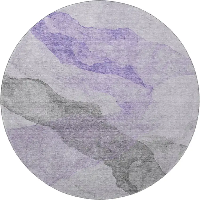 8' Lavender And Gray Abstract Washable Round Rug With UV Protection Photo 3