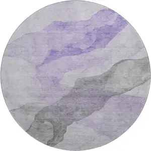 Photo of 8' Lavender And Gray Abstract Washable Round Rug With UV Protection