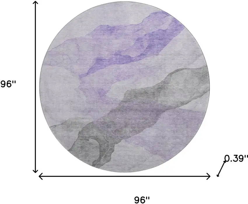 8' Lavender And Gray Abstract Washable Round Rug With UV Protection Photo 7