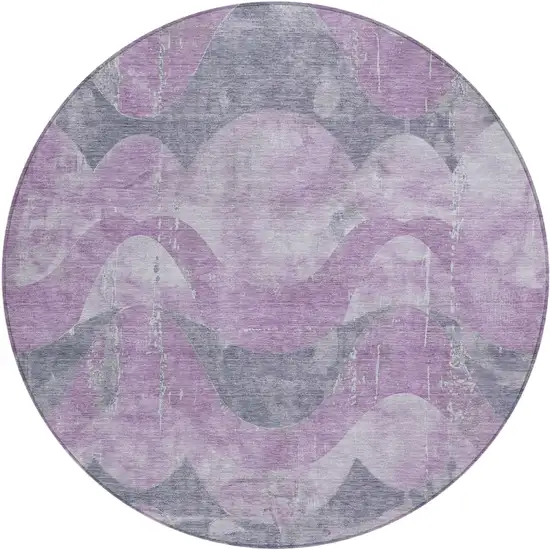 8' Lavender And Gray Round Abstract Washable Indoor Outdoor Area Rug Photo 1
