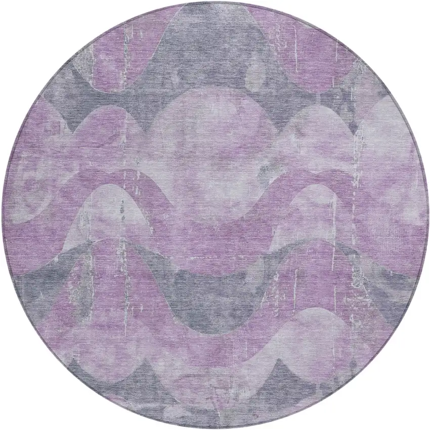 8' Lavender And Gray Round Abstract Washable Indoor Outdoor Area Rug Photo 1
