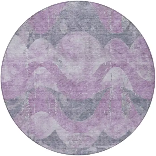 8' Lavender And Gray Round Abstract Washable Indoor Outdoor Area Rug Photo 3
