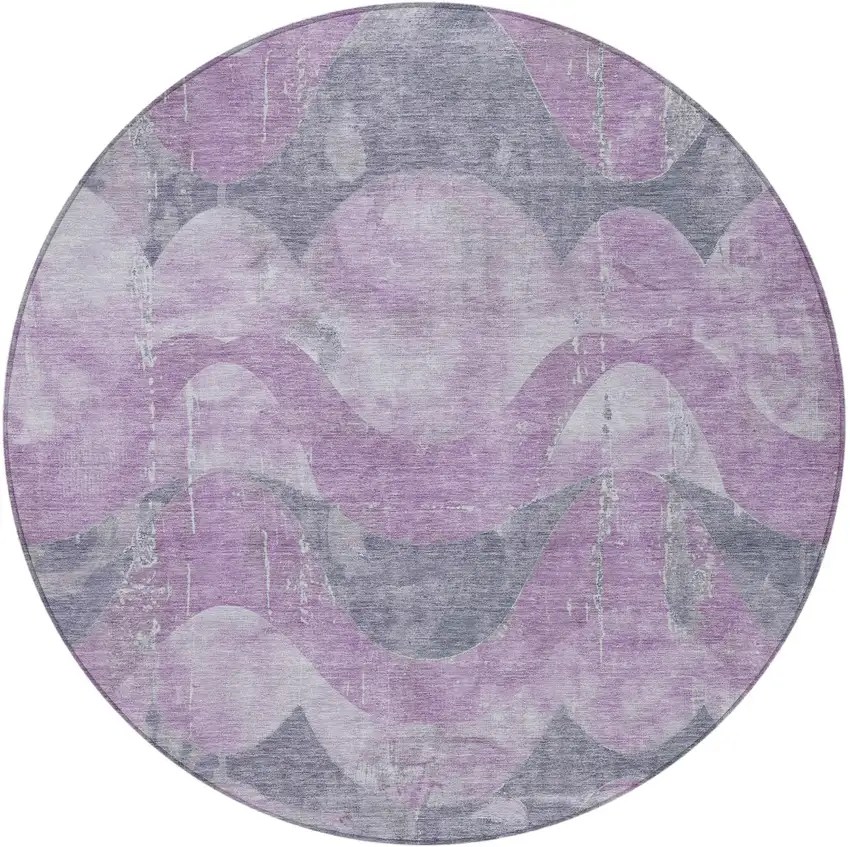 8' Lavender And Gray Round Abstract Washable Indoor Outdoor Area Rug Photo 3