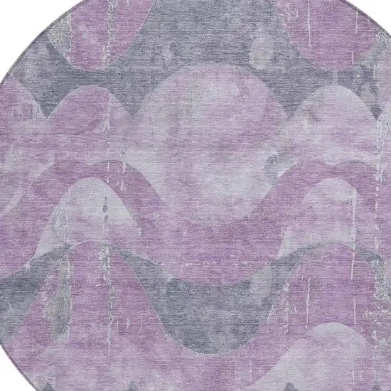 8' Lavender And Gray Round Abstract Washable Indoor Outdoor Area Rug Photo 4