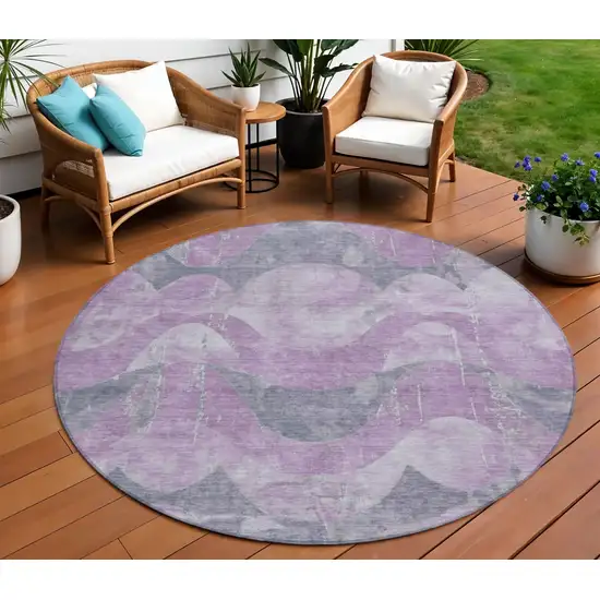 8' Lavender And Gray Round Abstract Washable Indoor Outdoor Area Rug Photo 2