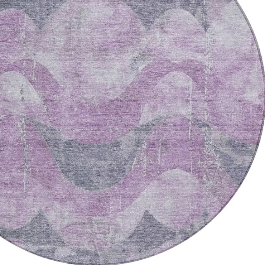 8' Lavender And Gray Round Abstract Washable Indoor Outdoor Area Rug Photo 8