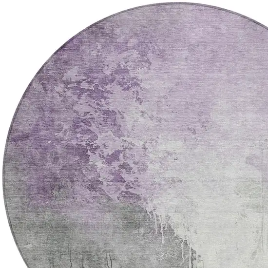8' Lavender And Gray Round Abstract Washable Indoor Outdoor Area Rug Photo 8