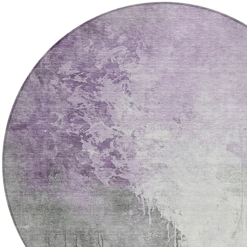8' Lavender And Gray Round Abstract Washable Indoor Outdoor Area Rug Photo 8