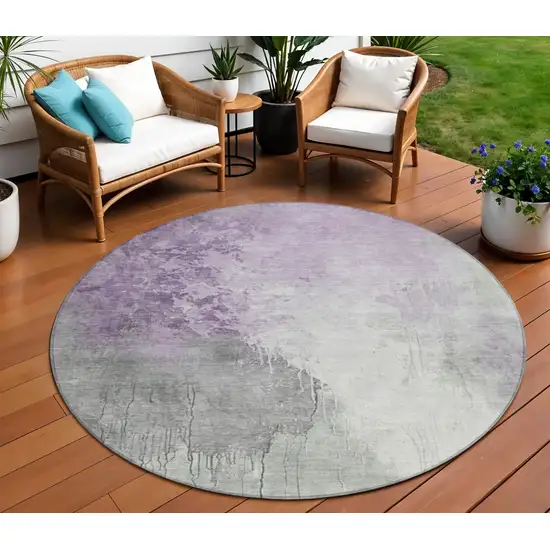 8' Lavender And Gray Round Abstract Washable Indoor Outdoor Area Rug Photo 2