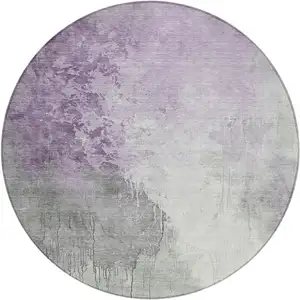 Photo of 8' Lavender And Gray Round Abstract Washable Indoor Outdoor Area Rug