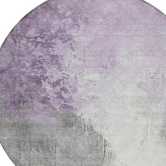 8' Lavender And Gray Round Abstract Washable Indoor Outdoor Area Rug Photo 4
