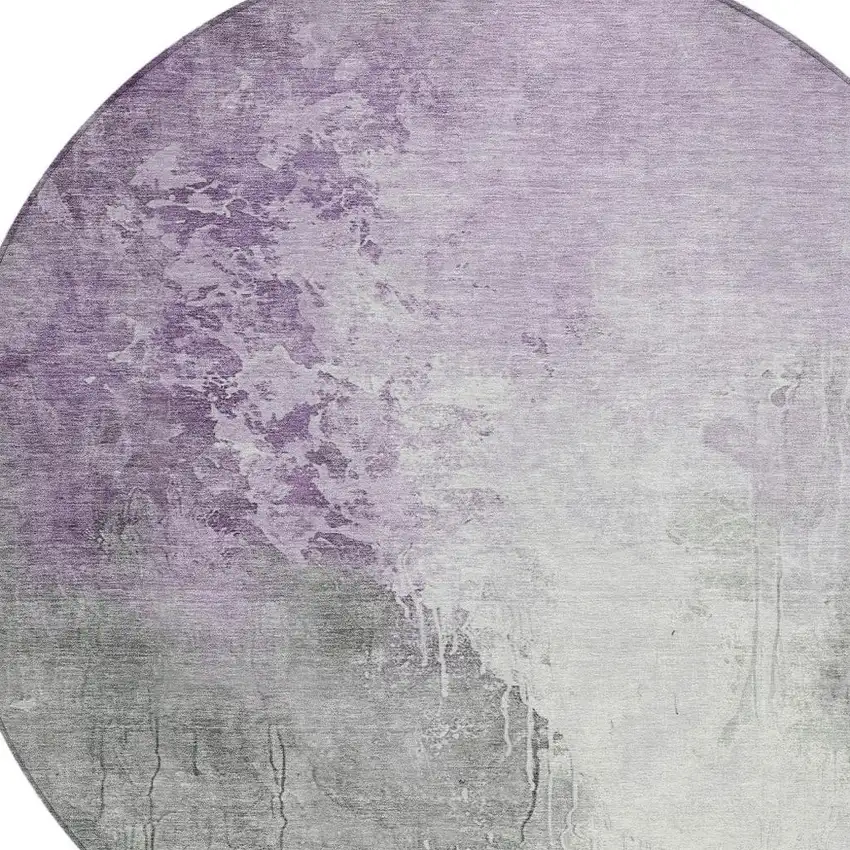 8' Lavender And Gray Round Abstract Washable Indoor Outdoor Area Rug Photo 4