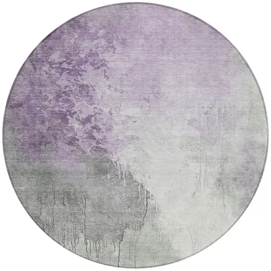 8' Lavender And Gray Round Abstract Washable Indoor Outdoor Area Rug Photo 3