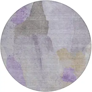 Photo of 8' Lavender And Gray Round Abstract Washable Indoor Outdoor Area Rug